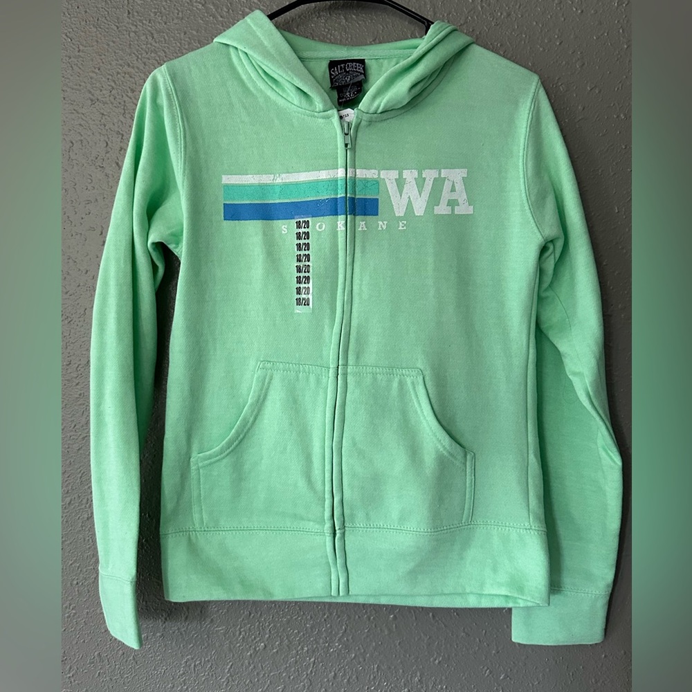 Salt Creek Apparel Girls Size L Green Zip Up Jacket Spokane Washington NWT PNW - Picture 1 of 6